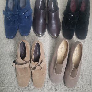 Lot of Leather and Suede Size 9 Shoes, Black, Blue, Brown, and Tan